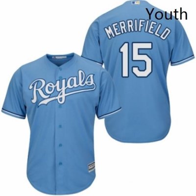 Youth Majestic Kansas City Royals 15 Whit Merrifield Replica Light Blue Alternate 1 Cool Base MLB Jersey