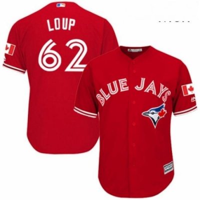 Mens Majestic Toronto Blue Jays 62 Aaron Loup Replica Scarlet Alternate Cool Base MLB Jersey