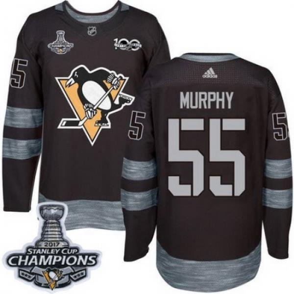 Penguins #55 Larry Murphy Black 1917 2017 100th Anniversary Stanley Cup Finals Champions Stitched NHL Jersey