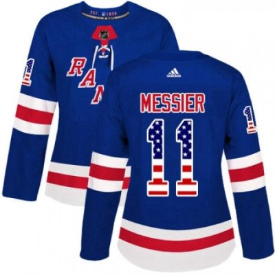 Womens Adidas New York Rangers 11 Mark Messier Authentic Royal Blue USA Flag Fashion NHL Jersey