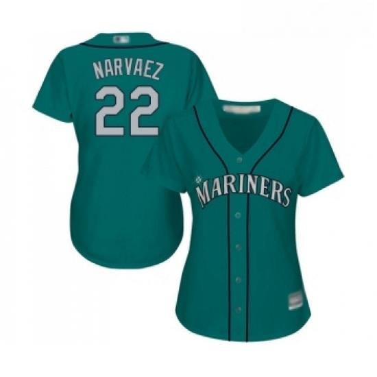 Womens Seattle Mariners 22 Omar Narvaez Replica Teal Green Alternate Cool Base Baseball Jersey