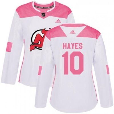 Womens Adidas New Jersey Devils 10 Jimmy Hayes Authentic WhitePink Fashion NHL Jersey