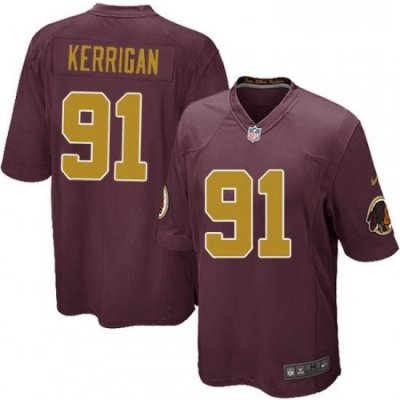 Mens Nike Washington Redskins 91 Ryan Kerrigan Game Burgundy RedGold Number Alternate 80TH Anniversary NFL Jersey