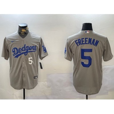 Men Los Angeles Dodgers 5 Freddie Freeman Grey 2024 World Series Cool Base Stitched Baseball Jersey 1