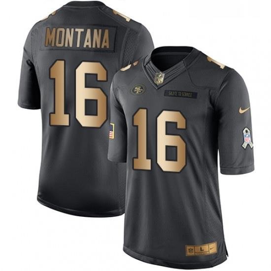 Mens Nike San Francisco 49ers 16 Joe Montana Limited BlackGold Salute to Service NFL Jersey