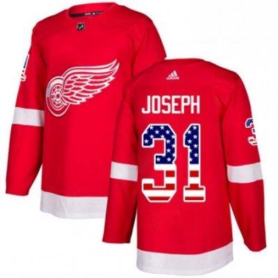 Mens Adidas Detroit Red Wings 31 Curtis Joseph Authentic Red USA Flag Fashion NHL Jersey