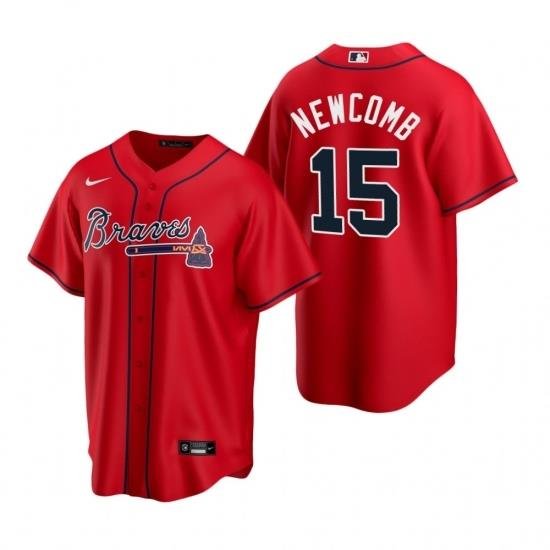 Mens Nike Atlanta Braves 15 Sean NeWcomb Red Alternate Stitched Baseball Jersey