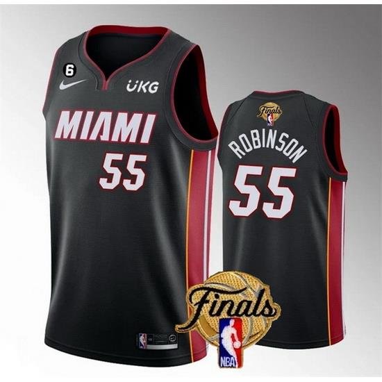 Men Miami Heat 55 Duncan Robinson Black 2023 Finals Icon Edition With NO 6 Patch Stitched Basketball Jersey