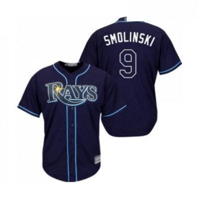 Youth Tampa Bay Rays 9 Jake Smolinski Replica Navy Blue Alternate Cool Base Baseball Jersey