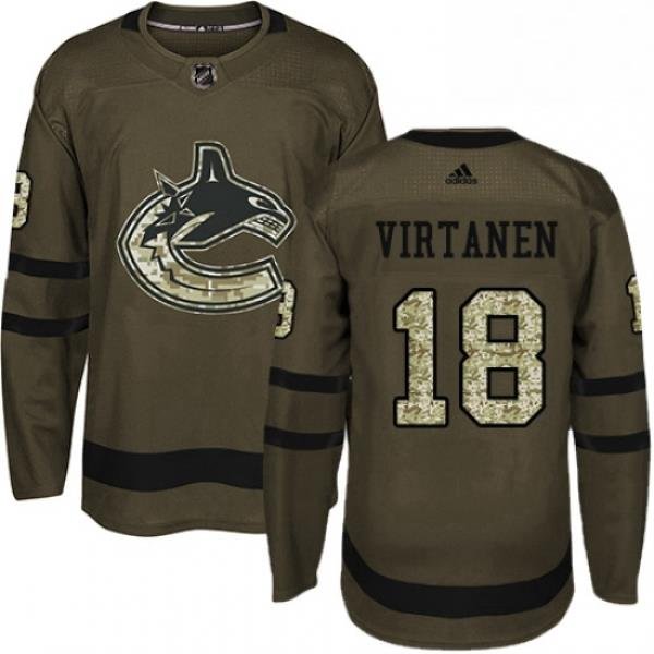 Mens Adidas Vancouver Canucks 18 Jake Virtanen Premier Green Salute to Service NHL Jersey