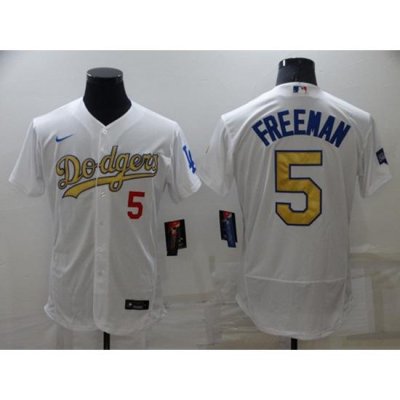 Men's Los Angeles Dodgers #5 Freddie Freeman White Gold Flex Base Stitched Jersey