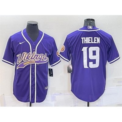 Men Minnesota Vikings 19 Adam Thielen Purple With Patch Cool Base Stitched Baseb