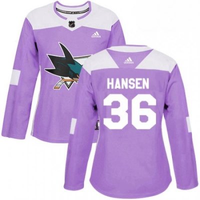 Womens Adidas San Jose Sharks 36 Jannik Hansen Authentic Purple Fights Cancer Practice NHL Jersey