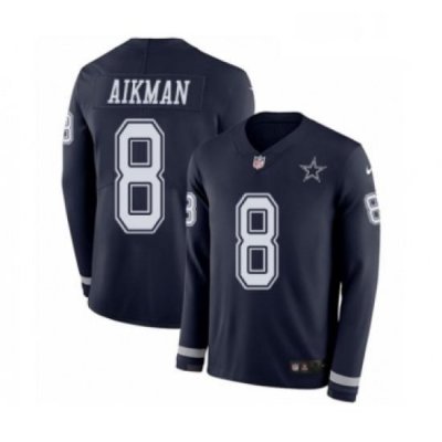 Mens Nike Dallas CoWboys 8 Troy Aikman Limited Navy Blue Therma Long Sleeve NFL Jersey