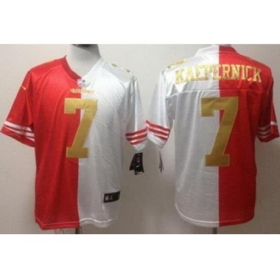 Nike San Francisco 49ers 7 Colin Kaepernick Red White Elite Split Gold Number NFL Jersey