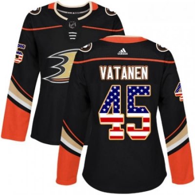 Womens Adidas Anaheim Ducks 45 Sami Vatanen Authentic Black USA Flag Fashion NHL Jersey