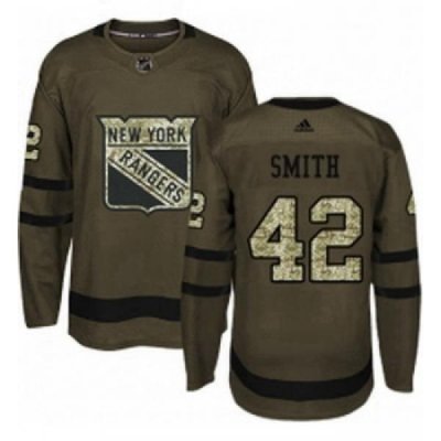 Youth Adidas New York Rangers 42 Brendan Smith Premier Green Salute to Service NHL Jersey