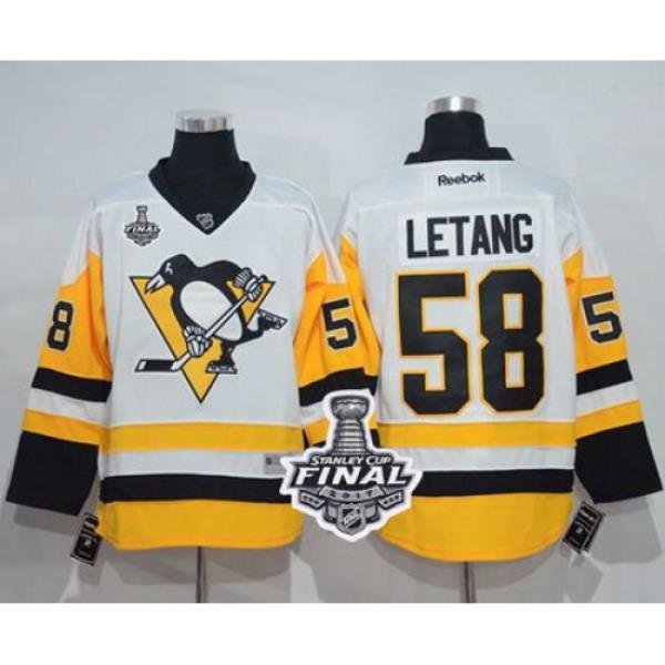 Penguins #58 Kris Letang White New Away 2017 Stanley Cup Final Patch Stitched NHL Jersey