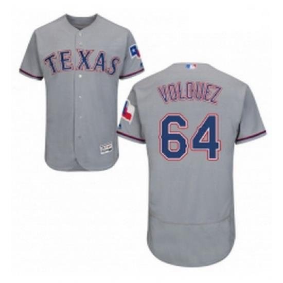 Mens Majestic Texas Rangers 64 Edinson Volquez Grey Road Flex Base Authentic Collection MLB Jersey