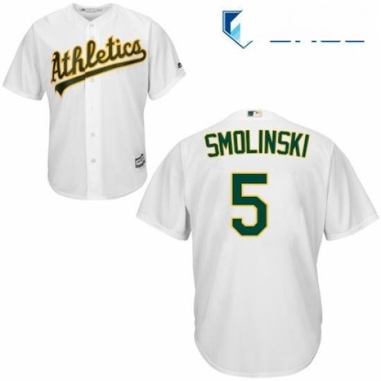 Youth Majestic Oakland Athletics 5 Jake Smolinski Authentic White Home Cool Base MLB Jersey