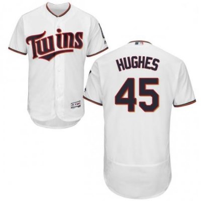 Mens Majestic Minnesota Twins 45 Phil Hughes White Home Flex Base Authentic Collection MLB Jersey