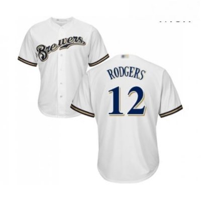 Mens Milwaukee Brewers 12 Aaron Rodgers Replica White Alternate Cool Base Baseball Jersey