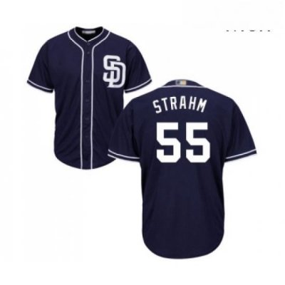 Mens San Diego Padres 55 Matt Strahm Replica Navy Blue Alternate 1 Cool Base Baseball Jersey