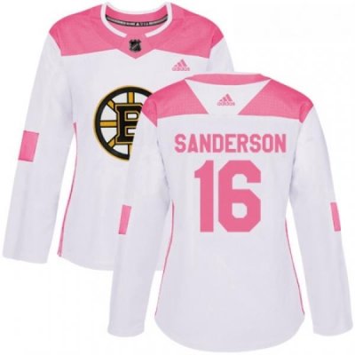 Womens Adidas Boston Bruins 16 Derek Sanderson Authentic WhitePink Fashion NHL Jersey