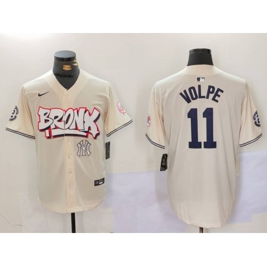 Men New York Yankees 11 Anthony Volpe Cream The Bronx Graffiti V2 Vapor Limited Stitched Baseball Jersey 3