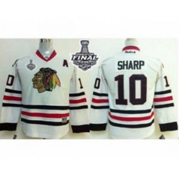 youth nhl jerseys chicago blackhawks #10 sharp white[2015 stanley cup][patch A]