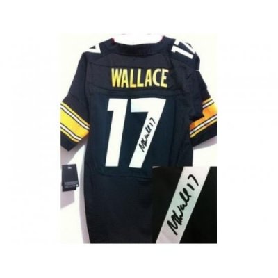 Nike Pittsburgh Steelers 17 Mike Wallace Black Elite Signed NFL Jersey