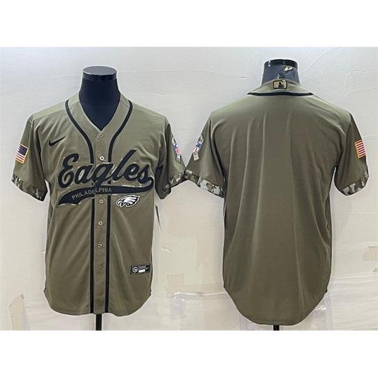 Men Philadelphia Eagles Blank Olive 2022 Salute To Service Cool Base Stitched Baseball Jersey