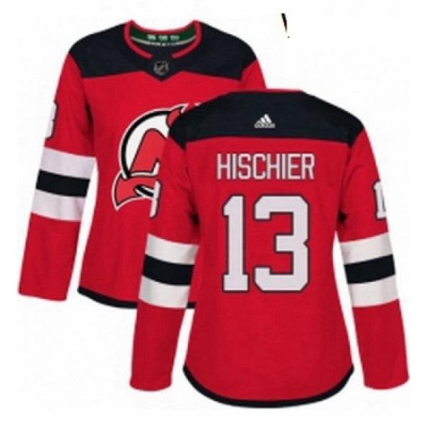 Womens Adidas New Jersey Devils 13 Nico Hischier Authentic Red Home NHL Jersey