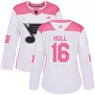 Womens Adidas St Louis Blues 16 Brett Hull Authentic WhitePink Fashion NHL Jersey