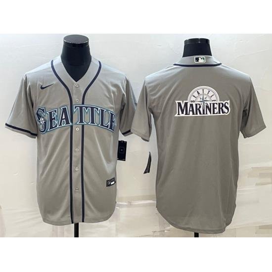 Men Seattle Mariners Gray Team Big Logo Cool Base Stitched Jersey