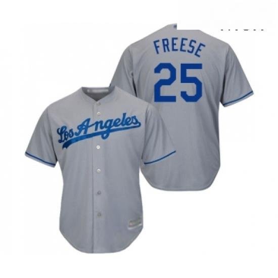 Mens Los Angeles Dodgers 25 David Freese Replica Grey Road Cool Base Baseball Jersey