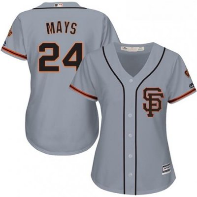 Womens Majestic San Francisco Giants 24 Willie Mays Replica Grey Road 2 Cool Base MLB Jersey