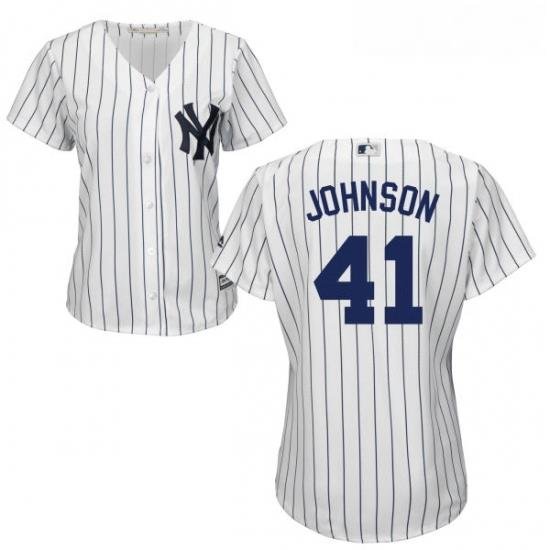 Womens Majestic New York Yankees 41 Randy Johnson Authentic White Home MLB Jersey