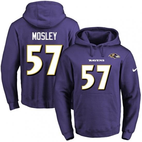 NFL Mens Nike Baltimore Ravens 57 CJ Mosley Purple Name Number Pullover Hoodie