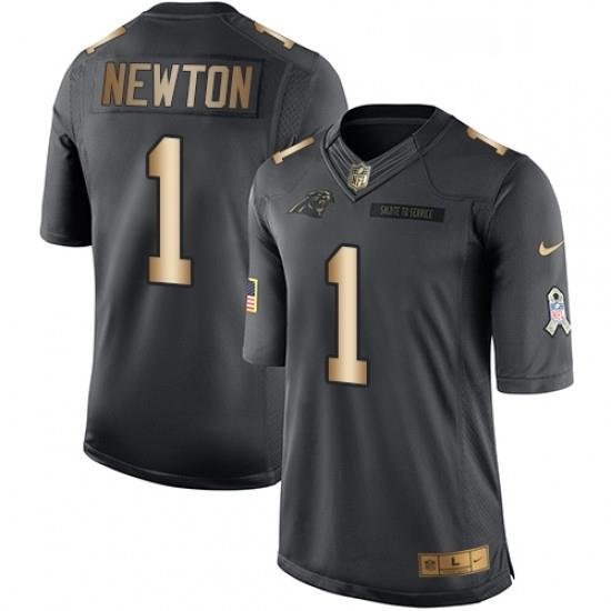 Mens Nike Carolina Panthers 1 Cam NeWton Limited BlackGold Salute to Service NFL Jersey