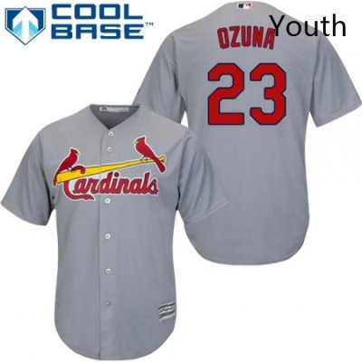 Youth Majestic St Louis Cardinals 23 Marcell Ozuna Replica Grey Road Cool Base MLB Jersey