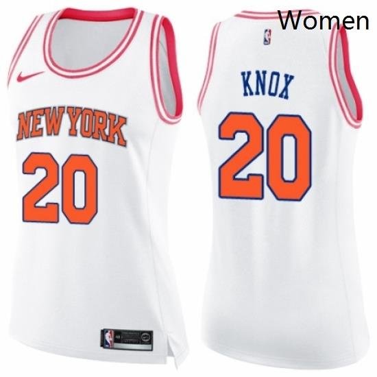 Womens Nike New York Knicks 20 Kevin Knox Swingman WhitePink Fashion NBA Jersey