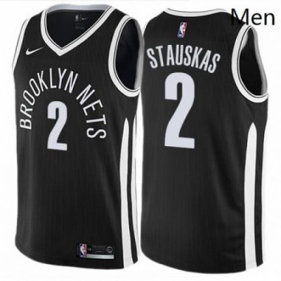 Mens Nike Brooklyn Nets 2 Nik Stauskas Authentic Black NBA Jersey City Edition