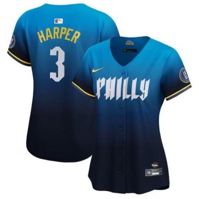 Women Philadelphia Phillies 3 Bryce Harper Blue 2024 City Connect Limited Stitched Baseball Jersey