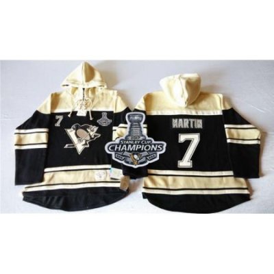 Men Pittsburgh Penguins 7 Paul Martin Black Sawyer Hooded Sweatshirt 2017 Stanley Cup Finals Champions Stitched NHL Jersey