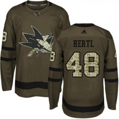 Youth Adidas San Jose Sharks 48 Tomas Hertl Authentic Green Salute to Service NHL Jersey