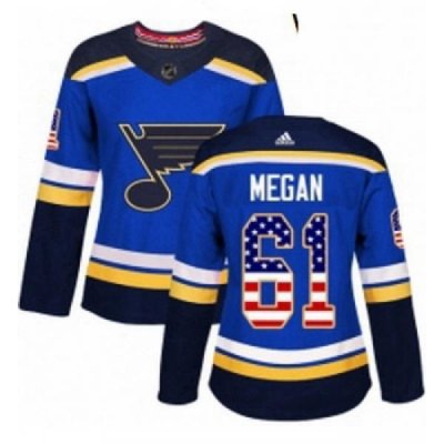 Womens Adidas St Louis Blues 61 Wade Megan Authentic Blue USA Flag Fashion NHL Jersey