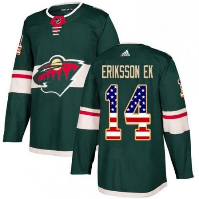 Mens Adidas Minnesota Wild 14 Joel Eriksson Ek Authentic Green USA Flag Fashion NHL Jersey