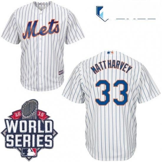 Mens Majestic NeW York Mets 33 Matt Harvey Authentic White Home Cool Base 2015 World Series MLB Jersey