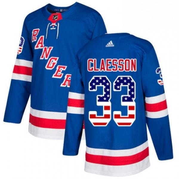 Mens Adidas New York Rangers 33 Fredrik Claesson Authentic Royal Blue USA Flag Fashion NHL Jersey